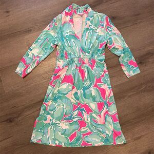 Lilly Pulitzer Alexandra Dress Multicolor Tropical V-Neck Short Casual Size M